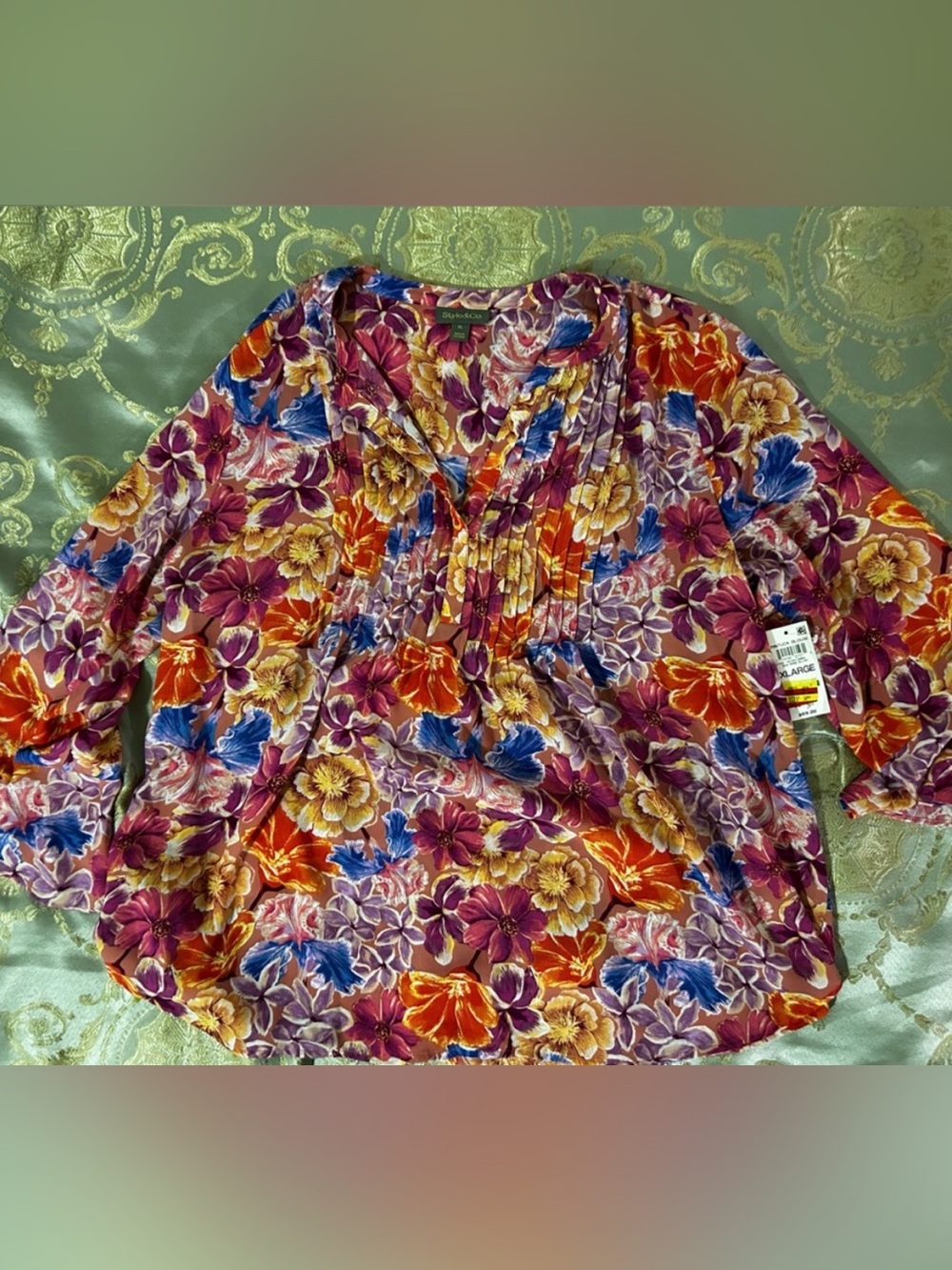 Style & Co. Floral Blouse in Orange, Blue, Yellow, Purple